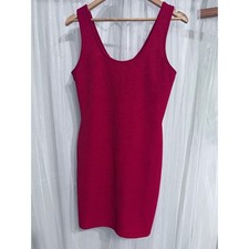 Forever 21 Bright Red Textured Ribbed Bodycon Mini Dress Exposed Zipper Large