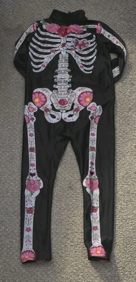 Disfraz Dia De Los Muertos Niñas Rosa Esqueleto 46" Largo 28" Ancho, Sin Etiquetas J7 Foto 3 de 4