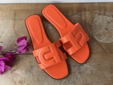 Womens Cole Haan Chrisee Orange Leather Comfort Slide Sandals Size 6 B