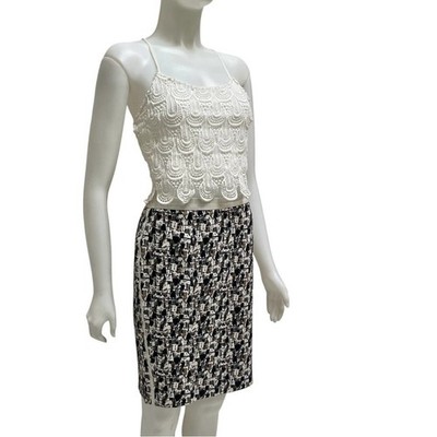 AXARA Paris Pencil Skirt Office Siren Carrier Old Money Abstract Print FRANCE S