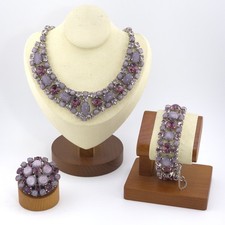 Vintage Purple Moonglow Rhinestone Demi Parure Necklace Bracelet Brooch 1950's