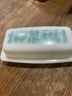 Vintage Pyrex Butterprint Turquoise Amish Covered Butter Dish