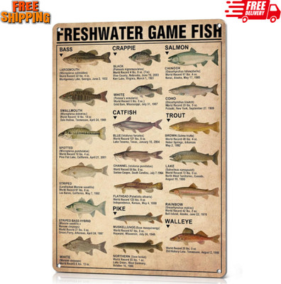 Boy's Fishing Gifts Vintage Fresh Water Gamefish Knowledge Tin Sign for Man Cave