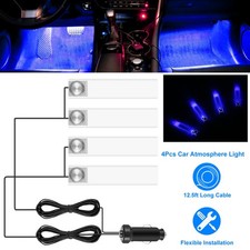 4Pcs Car Interior LED Atmosphere Light Car Charge Decorative Lamp DC 12V Blue