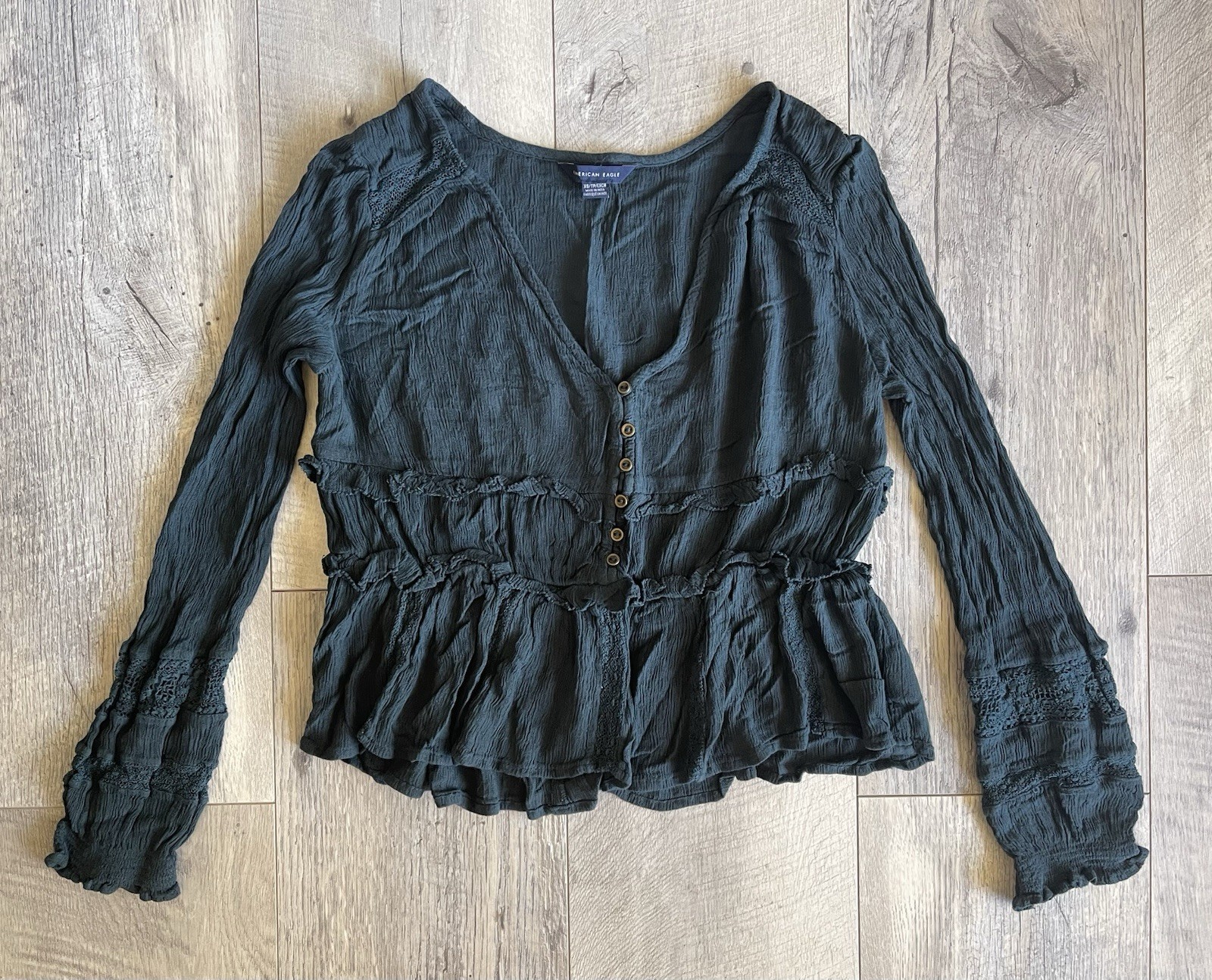 AMERICAN EAGLE V Neck Ruffle Button Front Lace Bo… - image 1