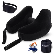 Inflatable Travel Neck Pillow NEW (BLACK) FREE SHIPPING Sleep Mask & Earplugs