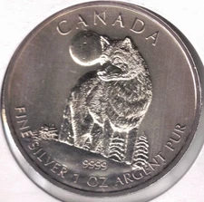 2011 Canada Brilliant Uncirculated Silver QEII and Timber Wolf Five Dollar Coin!