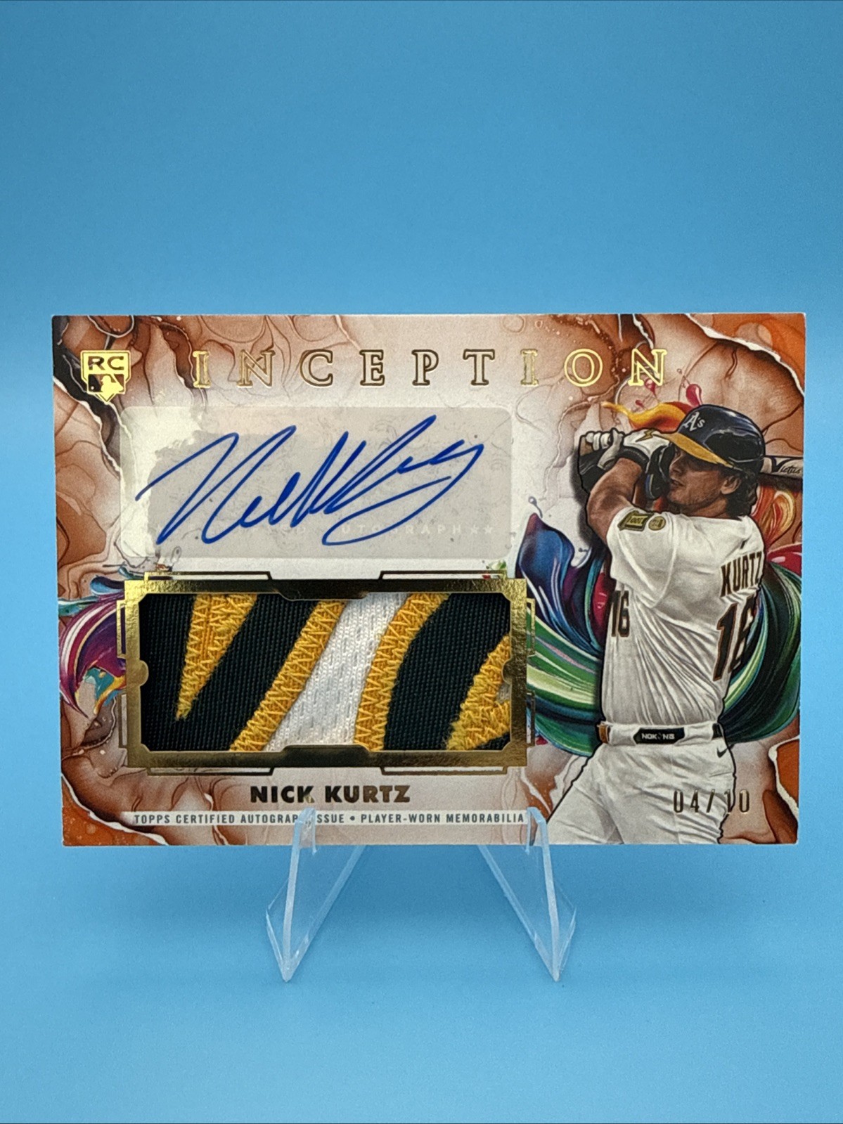 Nick Kurtz 2025 Topps Inception Rookie Patch Auto Relic Orange /10 #IAPC-NK