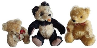Lot (3) Fully Jointed Mohair Panda Teddy Bears Germany STEIFF?