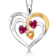 1.66 Ct Heart Shape Red Created Ruby Rhodium Plated Pendant with Chain