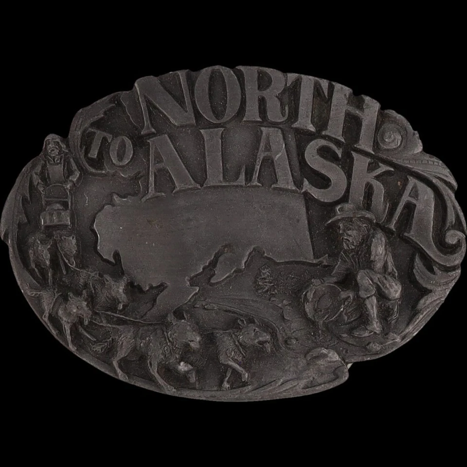 Alaska Ak Minería Oro Alaska Trineo Perro Carrera Iditarod Años 80 De Colección Hebilla de Cinturón Foto 3 de 4