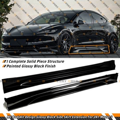 For 2024-2026 Tesla Model 3 Highland MC Design Gloss Black Side Skirt Extension