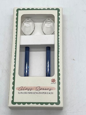 Target Bullseye Glass Spoons Set of 2 Blue Handle 2 Count NIB