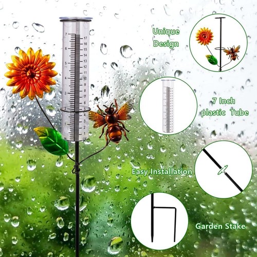 Sturdy 7-Inch Outdoor Rain Gauge with Metal Sunflower Stake for Garden Beauty - Picture 6 of 8