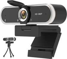 Full HD 1080P Webcam with Adjustable Clip  Auto Light Correction for Streaming