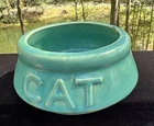 Vintage RARE McCoy Pottery CAT Feeding Water Bowl Turquoise Blue Color -T18