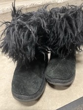 UGG Australia Uggs 1019822K Kids Girls 4 Black Suede Sheepskin Boots