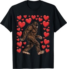Valentines Day Bigfoot Red Hearts Funny Sasquatch Big Foot Men Boys Kids T-Shirt