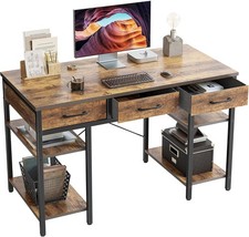 CubiCubi Computer Desk with 3 Drawers and Storage Shelves, 120cm Office Desk