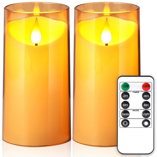 Flameless Candles with Remote Timer: 3D Wick Battery Operated Led Pillar Acry...