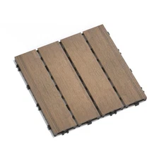 Patio Floor Tiles Pack of 11 WPC Wood-Plastic Composite Patio Deck Tiles DIY