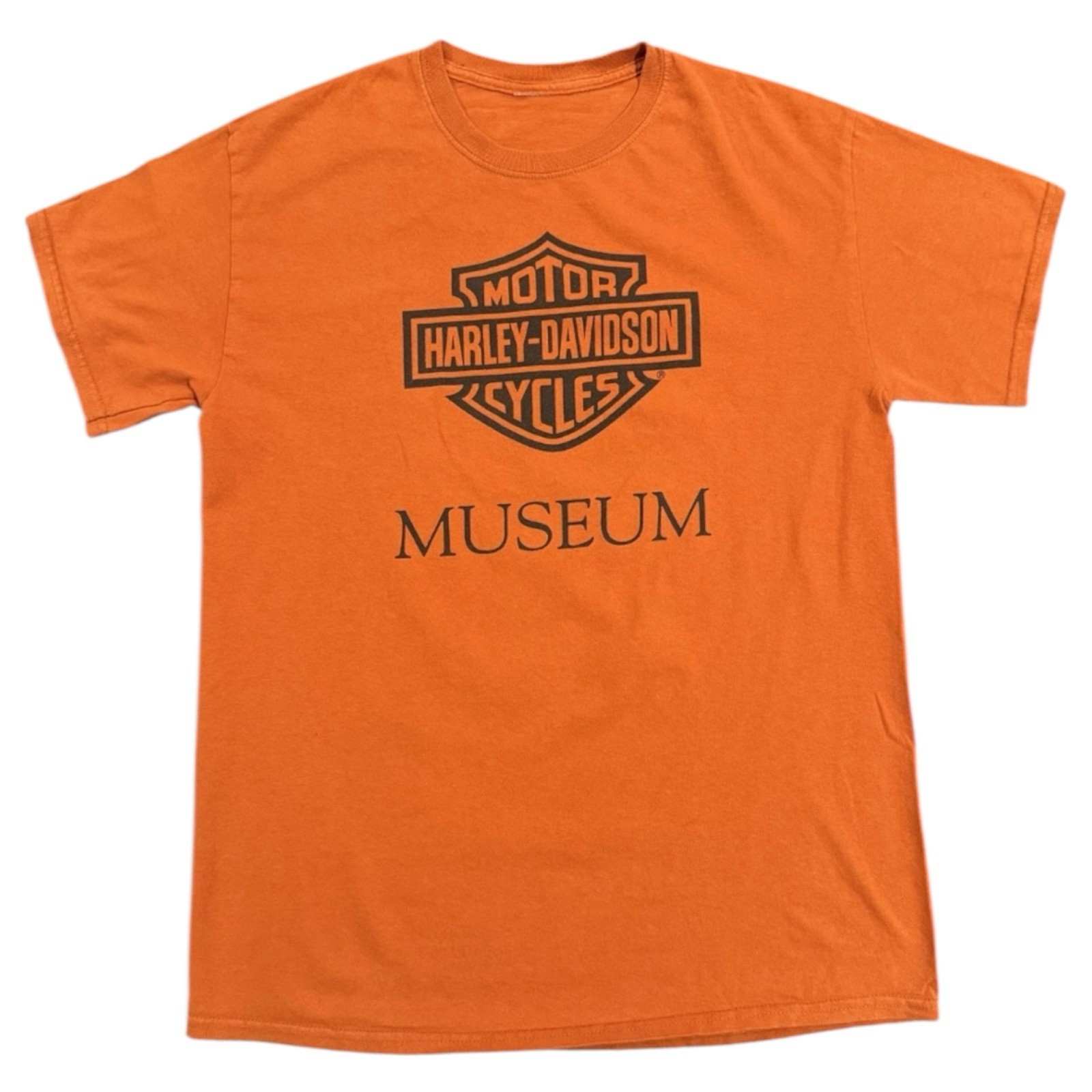 Harley-Davidson T-Shirt Mens Medium Orange Museum Milwaukee Graphic Motorcycle