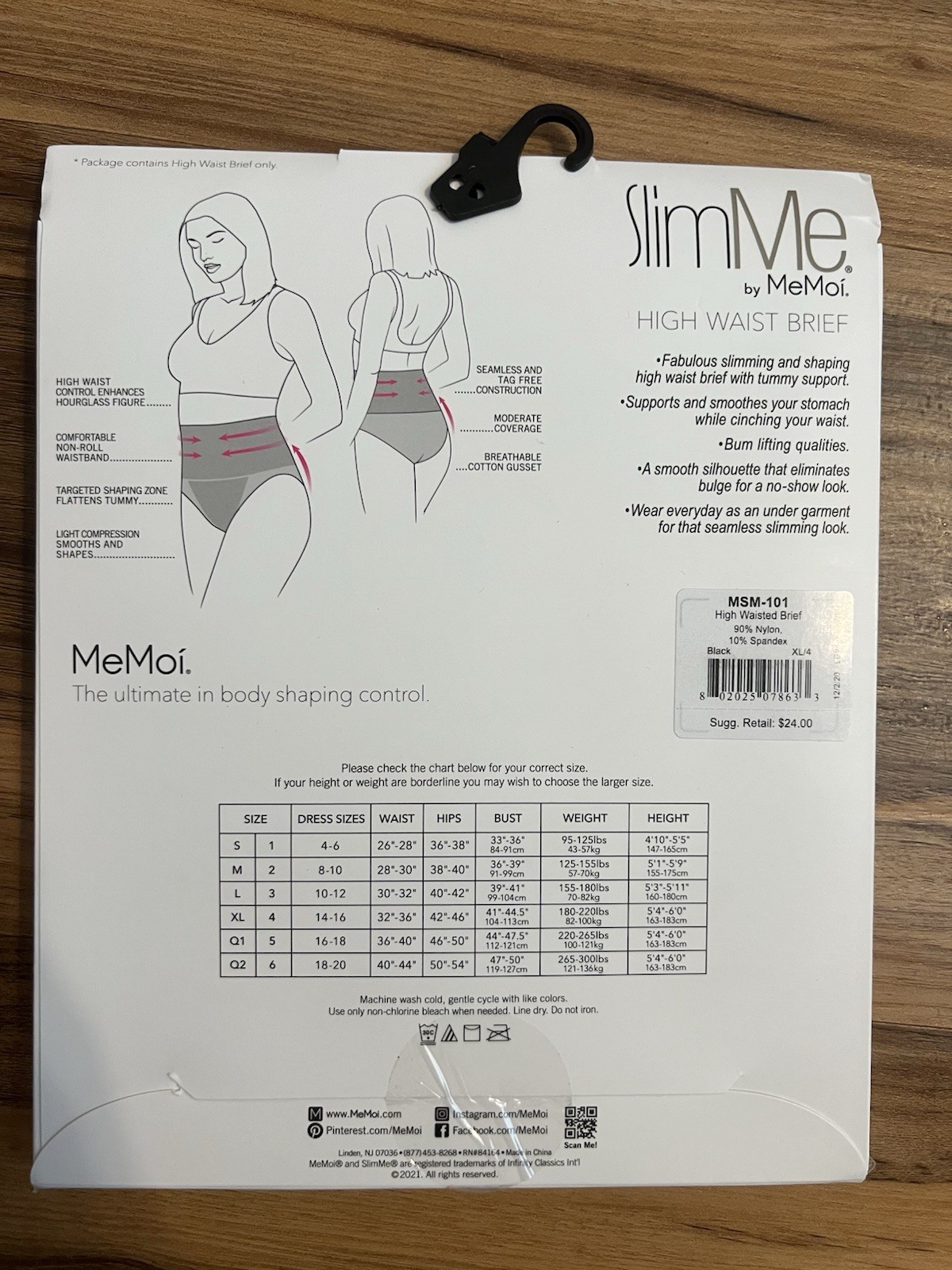 MeMoi Women's SlimMe Seamless Hi Waist Control Brief Panty MSM101 in Black XL/4