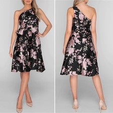 NWT Adrianna Papell One Shoulder Dress Black & Pink Floral Jacquard Size 6 NEW