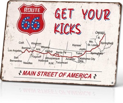 Vintage Route 66 Metal Sign - ''Main Street of America'' Get Your Kicks Highway Ma