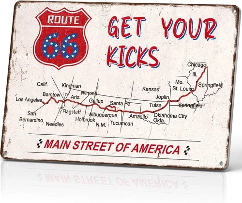 Vintage Route 66 Metal Sign - "Main Street of America" Get Your Kicks Highway Ma