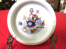 VTG BABY FEEDING DISH-6.5" DIA KIDS w DOLL  BLACK CAT IN CRADLE TEDDY BEAR CUTE