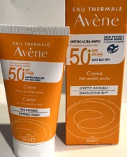 Avene Sunscreen Spf 50+ Invisible Finish Sun Cream 50ML Dry Sensitive Skin NIB