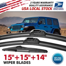 Front + Rear Wiper Blades Set fits Jeep Wrangler 2000-2022 Windshield