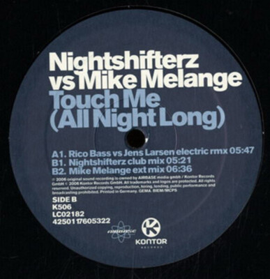 Nightshifterz vs. Mike Melange Touch Me (All Night Long) Vinyl Single 12inch