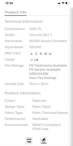 0.75 Cms Of Villa Nova Corris Neptune Washable Chenille Rrp£38.50 Mtr - Picture 2 of 4