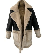 Missguided Monochrome Black White Faux Shearling Style Coat Size 10 Used Defect