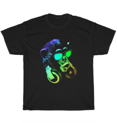 Monkey Chimp With Sunglasses And Headphones Music T-Shirt Unisex Funny Tee Gift