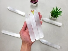 Selenite Crystal Massage Wand Polished Pointed Tip Thick Size & Charged