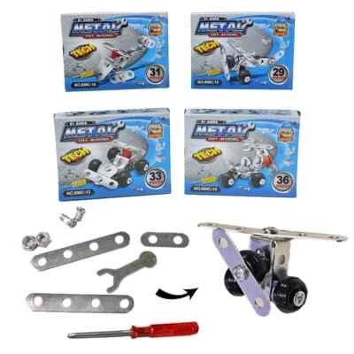 BEMIRO Metallspielzeug Auto zum selbst zusammenbauen - 4fach sortiert, Spielzeugauto