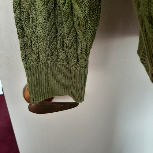 Vintage Talbots Men's Green V-Neck Cable Knit Sweater Large Pima Cotton - Picture 3 of 6
