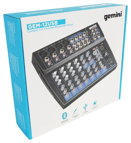 Gemini GEM-12USB 12 Channel Bluetooth Mixer w/USB 12 Ins/2 Bus/3 Band EQ+4) Mics - Picture 9 of 12