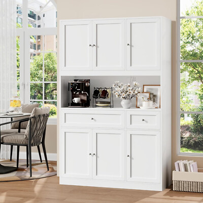 72'' Kitchen Pantry Cabinet, Kitchen Hutch with Microwave Stand, Buffet Cabinet w