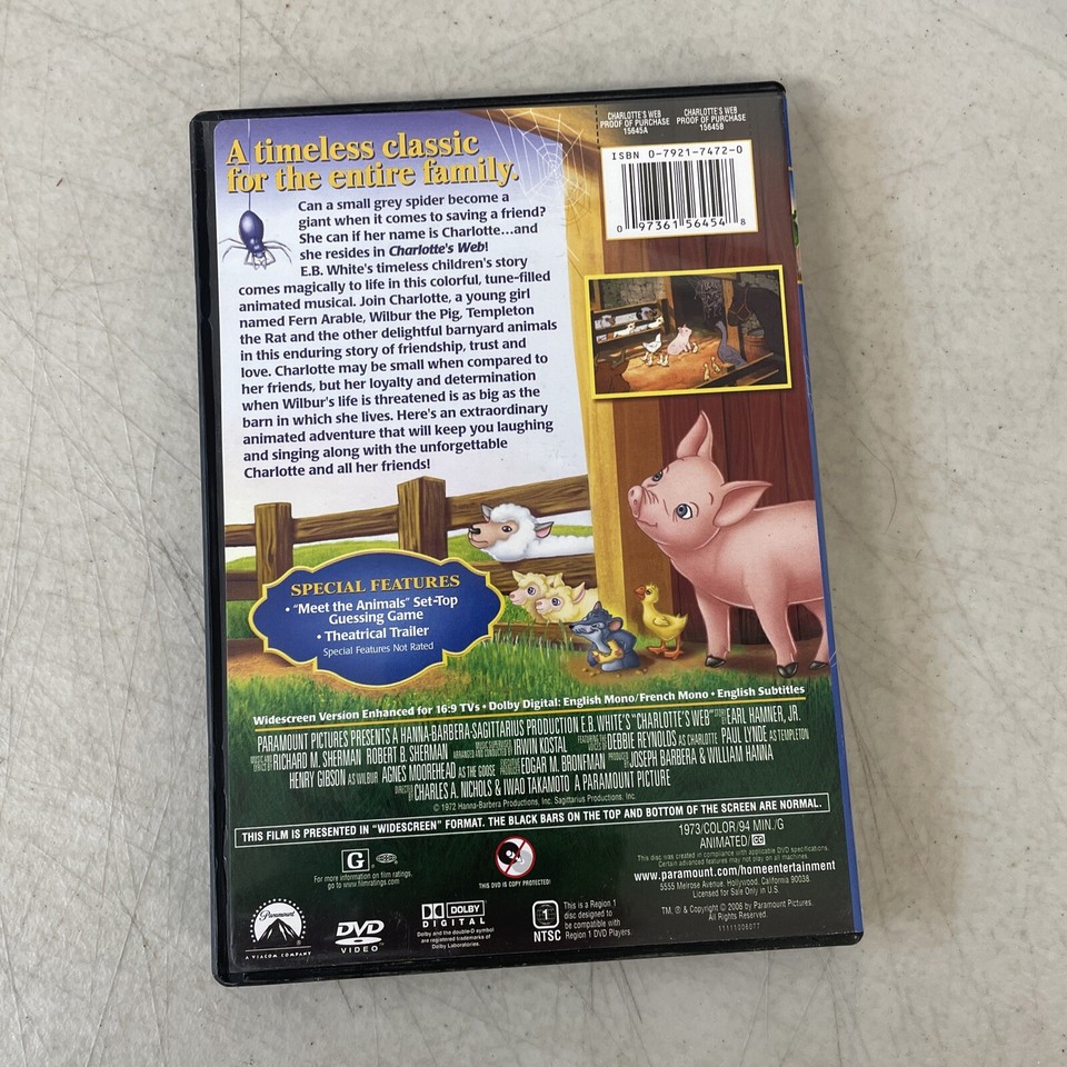 Charlotte's Web (DVD, 2001, Widescreen Version, animated movie) Like ...