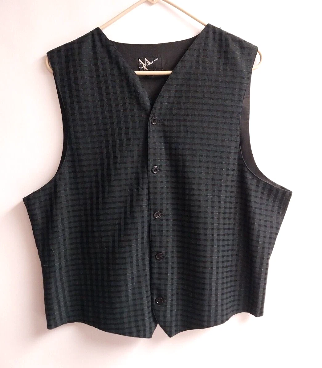 Attitudes Vest Waistcoat Mens Size L Black Geometric 5 Button