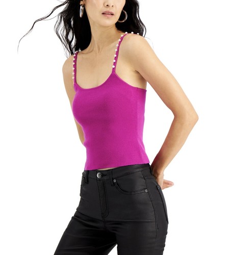 INC International Concepts Women's Embellished Strap Camisole Top Fuchsia Pop