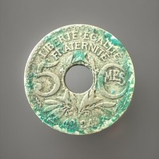 Frankreich (Dritte Republik) 1924 - 5 Centimes M&uuml;nze - Poissy Mint (Thunderbolt Mark)