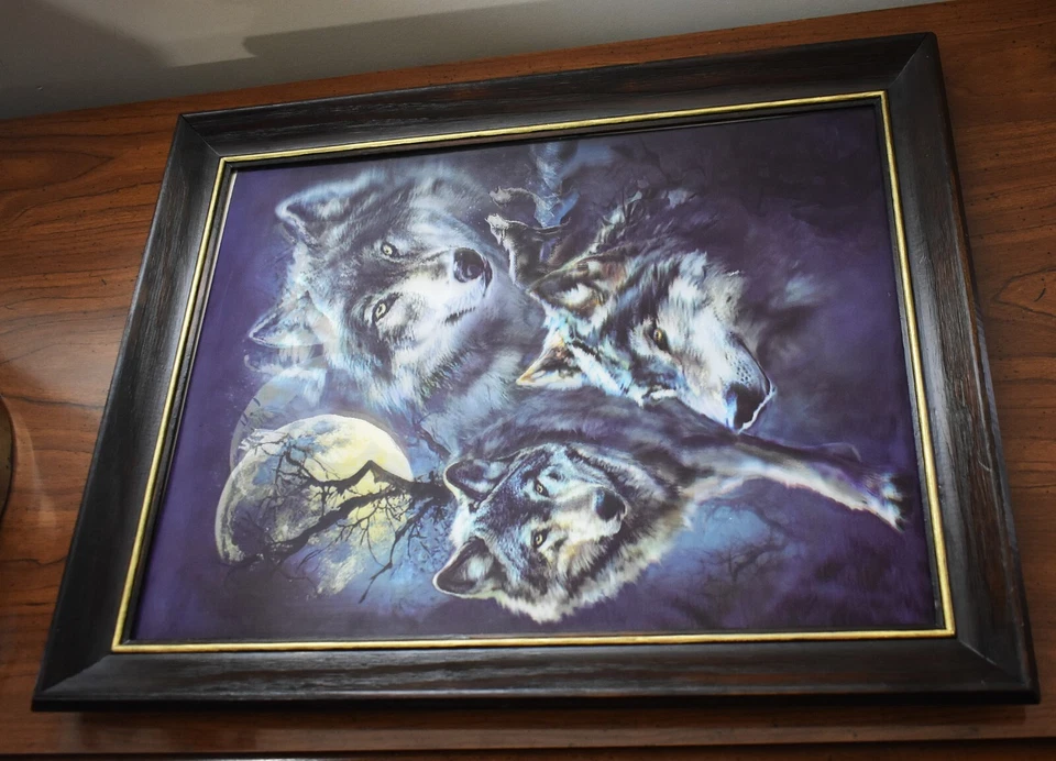 Wolf Wall Art Print 3D Lenticular Holographic Dimensional Framed VTG 1970s - Image 4 of 4