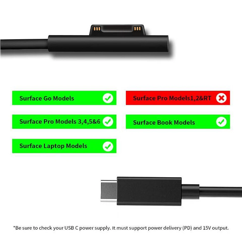 USB Type C to Surface Connect Power Cable for Microsoft Surface Pro 6 5 4 3 Go - Image 4 of 4