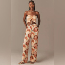 Farm Rio x Anthropologie Pineapple Satin Wide-Leg Pants Size Large