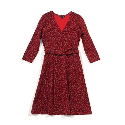 Lands' End Womens Size XXS Petite Red Ponte 3/4 Sleeve V-Neck Wrap Dress 